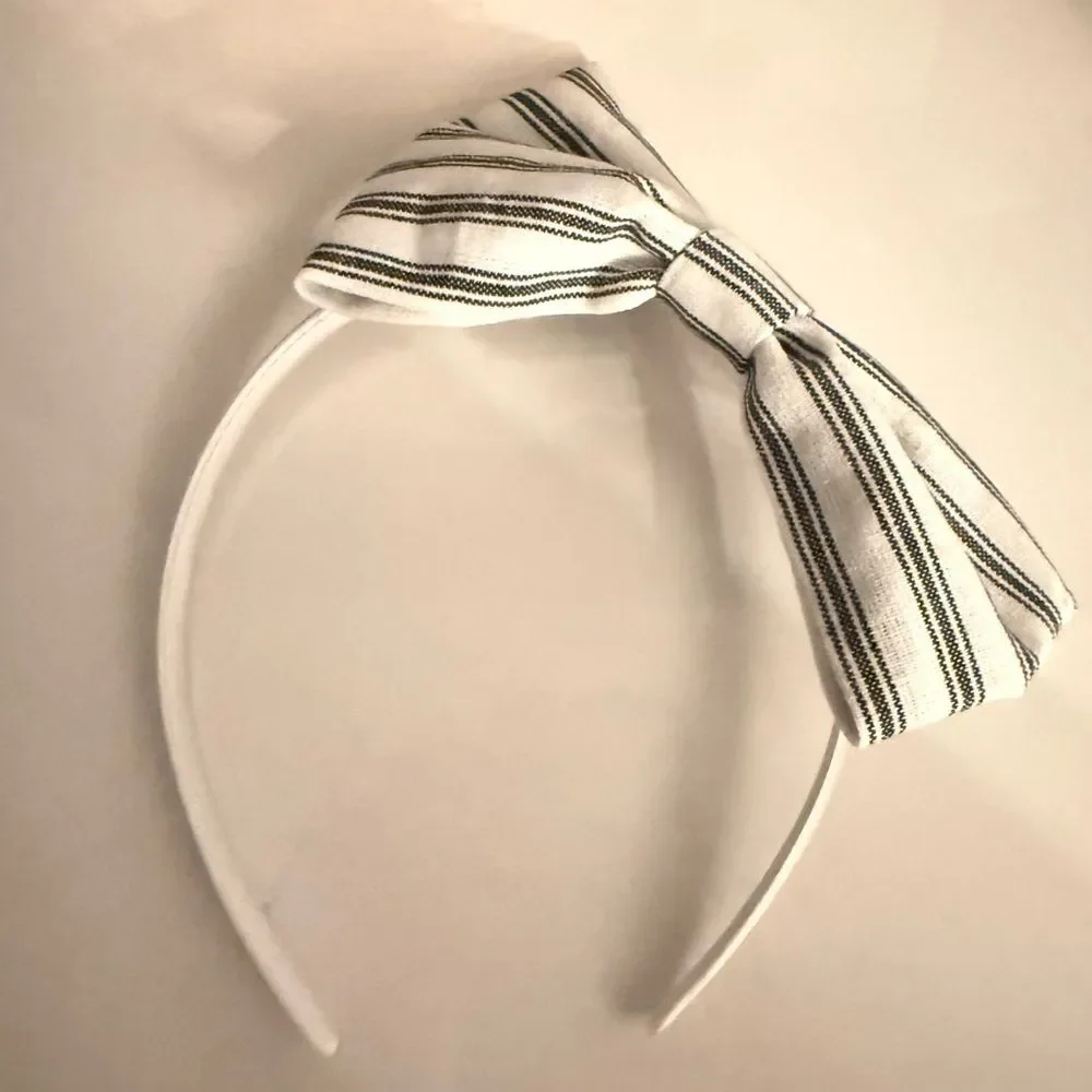 NEW Parisian Pinstripe Handmade Fabric Bow Headband